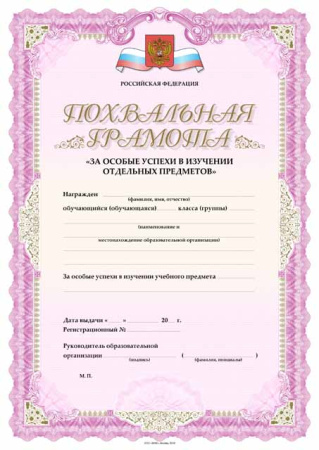 Похвальная грамота (установленный образец)
